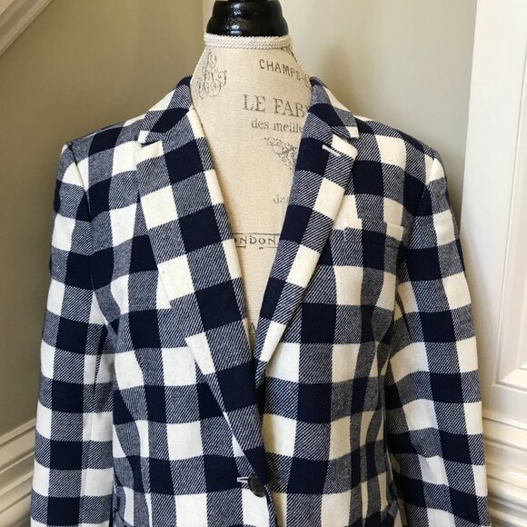NWT JCrew Alfie Top Coat Jacket Womens 14 Blue White Buffalo Check Gingham Wool - Picture 8 of 14